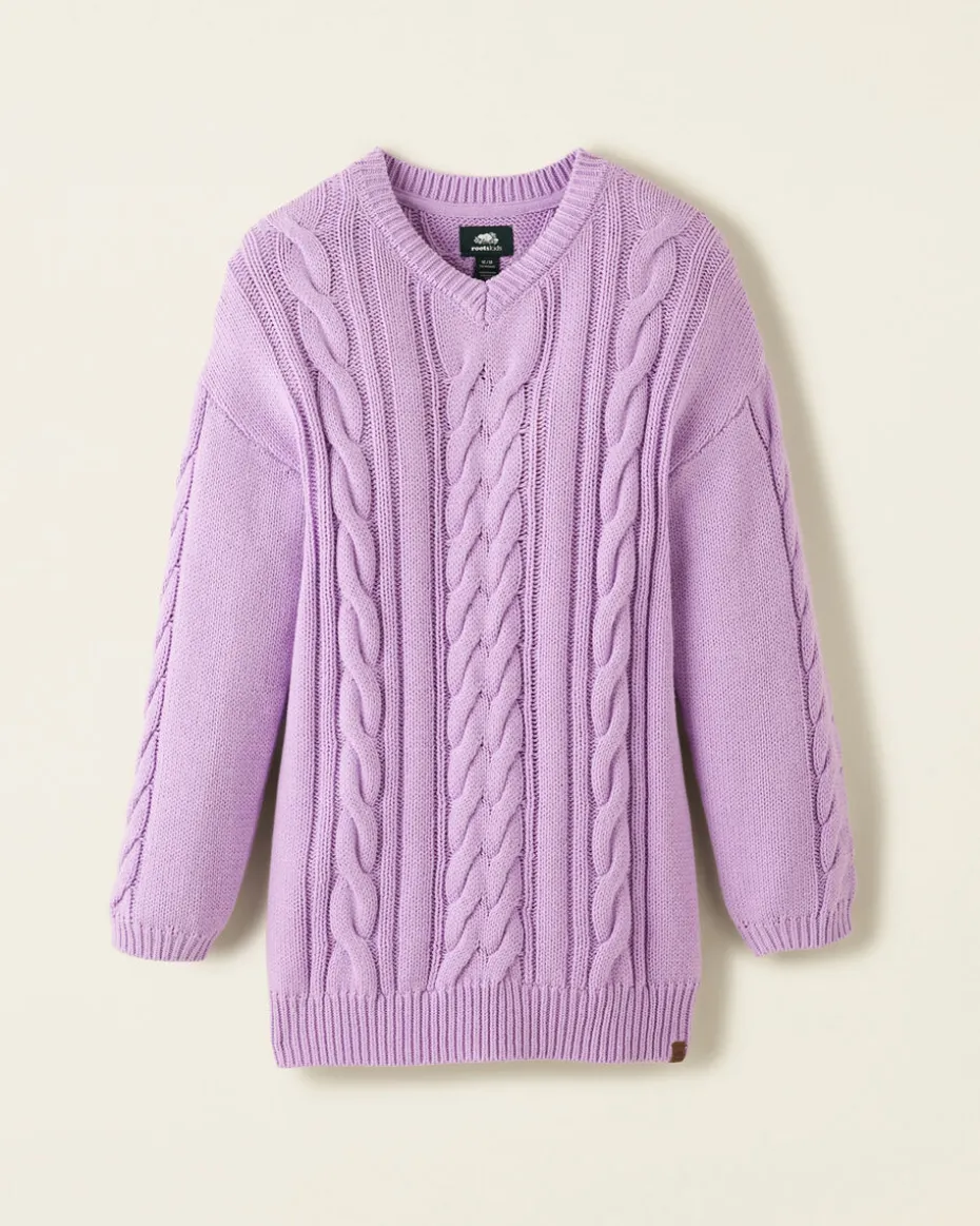 Girls Cable V-Neck Sweater Dress